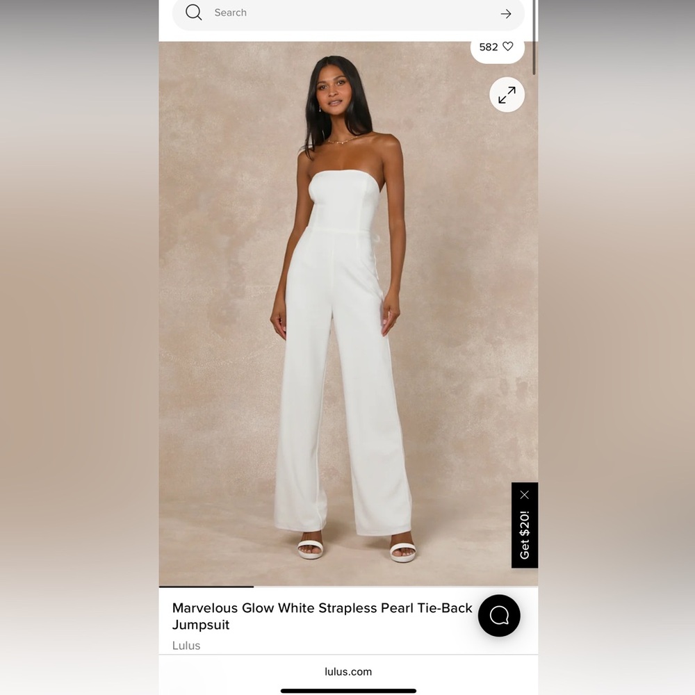 Marvelous Glow White Strapless Pearl Tie-Back Jumpsuit